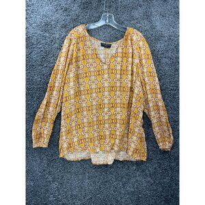 Lane Bryant Blouse Womens 22/24 Yellow 100% Rayon Floral Balloon Long Sleeve Top